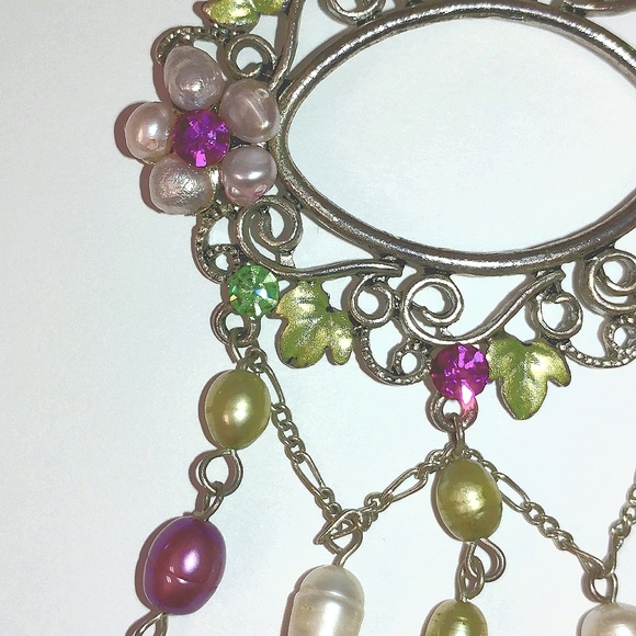 ART NOUVEAU STYLE PENDANT, GENUINE PEARLS & ENAMEL - 30" ROPE CHAIN - Picture 2 of 8